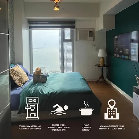 Studio Sea View Unit - Walking Distance To Us Embassy And St Lukes Ermita! With 50